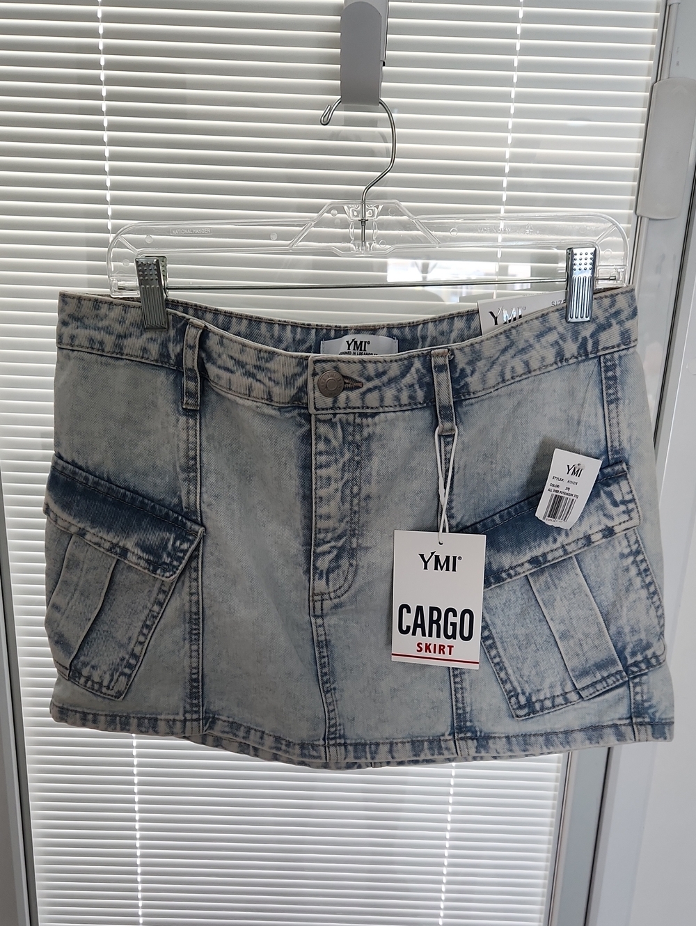 YMI Acid Wash Blue Denim Cargo Skirt